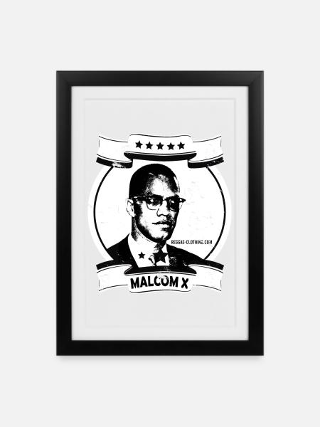 Malcolm X Linoldruck Porträt - Gerahmtes Poster (27 × 37 cm) - Schwarz