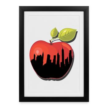BIG APPLE NY New York cadeau de pomme - Affiche encadrée (27 × 37 cm) - noir - Devant