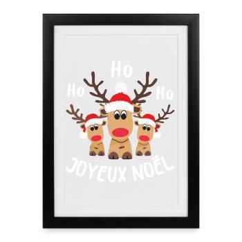 3 Rennes de Noël Ho Ho Joyeux Noël - Affiche encadrée (27 × 37 cm) - noir - Devant