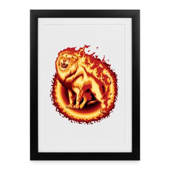 Lion en feu - Affiche encadrée (27 × 37 cm) - noir - Devant