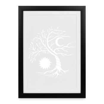 Baum des Lebens weiße Sonne und Mond - Gerahmtes Poster (27 × 37 cm) - Schwarz - Vorne