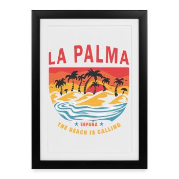 Design de palmier de plage de La Palma - Affiche encadrée (27 × 37 cm) - noir - Devant