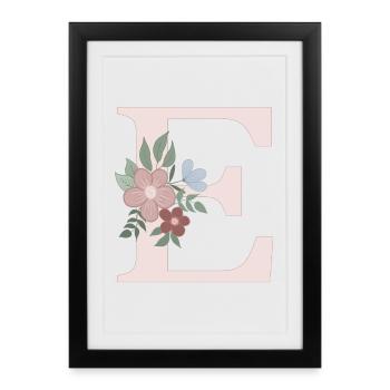 Letter E with flower pink - Framed poster (27 × 37 cm) - black - Front