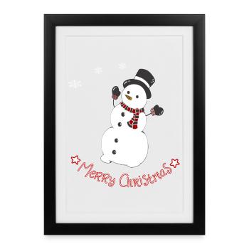 Bonhomme de neige joyeux avec écharpe - Affiche encadrée (27 × 37 cm) - noir - Devant