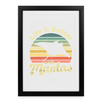 Raies Manta Manta - Affiche encadrée (27 × 37 cm) - noir - Devant