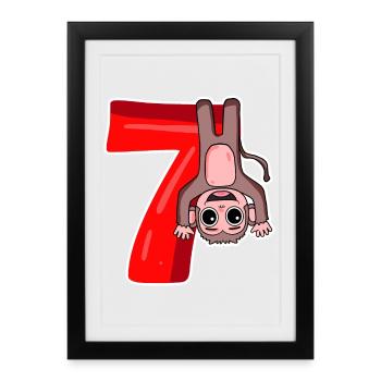 7 Jahre alt - 7 Geburtstag mit Tier Motiv - Gerahmtes Poster (27 × 37 cm) - Schwarz - Vorne