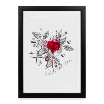 Composition argentée de la Saint-Valentin avec des roses - Affiche encadrée (27 × 37 cm) - noir - Devant