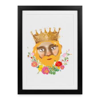 Le roi avec couronne comme marionnettes Portrait de théâtre - Affiche encadrée (27 × 37 cm) - noir - Devant