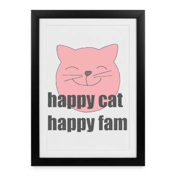 Chat heureux - Affiche encadrée (27 × 37 cm) - noir - Devant