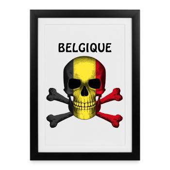 Skull Jolly Roger Pirate Flag Belgique R6Z - Framed poster (27 × 37 cm) - black - Front