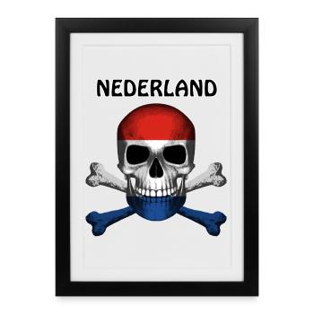 Skull Jolly Roger Pirate Flag Nederland R6Z - Framed poster (27 × 37 cm) - black - Front