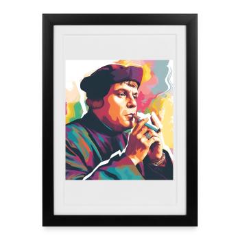 Martin Luther en fumant - Affiche encadrée (27 × 37 cm) - noir - Devant