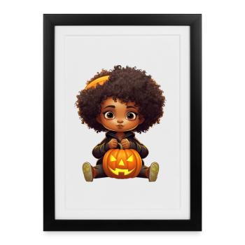 Cute Halloween cuddly monster with pumpkin - Framed poster (27 × 37 cm) - black - Front
