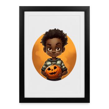 Cute Halloween Kid with Pumpkin - Framed poster (27 × 37 cm) - black - Front