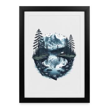 Mountain landscape with lake - Framed poster (27 × 37 cm) - black - Front