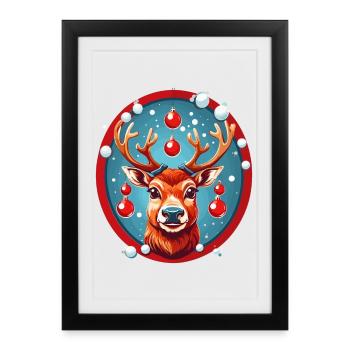Reindeer with Christmas baubles - Framed poster (27 × 37 cm) - black - Front