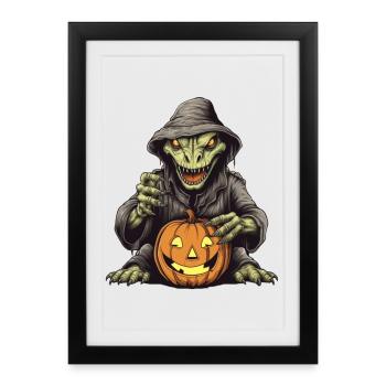 Citrouille effrayante Imprimé monstre - Affiche encadrée (27 × 37 cm) - noir - Devant