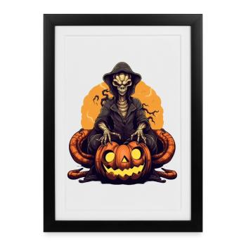 Creepy pumpkin villain with skeleton hero - Framed poster (27 × 37 cm) - black - Front