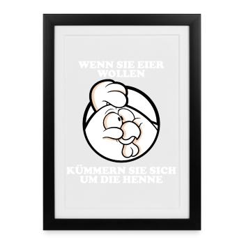 Kümmern Sie sich um die Henne 2 (dunkel) - Gerahmtes Poster (27 × 37 cm) - Schwarz - Vorne