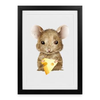 cute mouse enjoys a small piece of cheese - Framed poster (27 × 37 cm) - black - Front