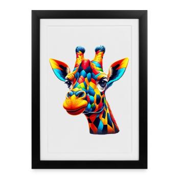 Girafe colorée et peinte comme Arlequin - Affiche encadrée (27 × 37 cm) - noir - Devant