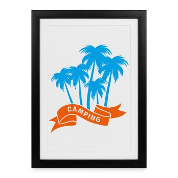 Camping Palmiers Banderole Camping Vacances Fan Camper - Affiche encadrée (27 × 37 cm) - noir - Devant
