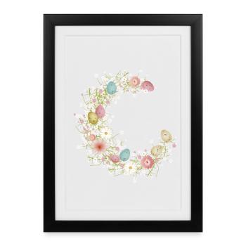 Oeufs de Pâques aux couleurs pastel, fleurs et haleine de bébé - Affiche encadrée (27 × 37 cm) - noir - Devant