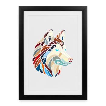 Husky dog head polygonal geometric art - Framed poster (27 × 37 cm) - black - Front