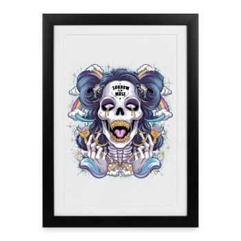 Crâne de squelette scintillant avec arc-en-ciel - Affiche encadrée (27 × 37 cm) - noir - Devant