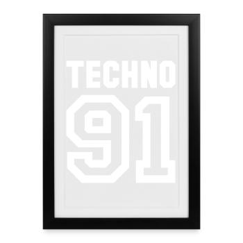 TECHNO Rave Raver des années 90 - Affiche encadrée (27 × 37 cm) - noir - Devant