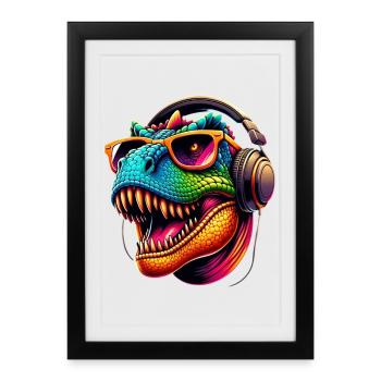 Dino DJ Style - Affiche encadrée (27 × 37 cm) - noir - Devant