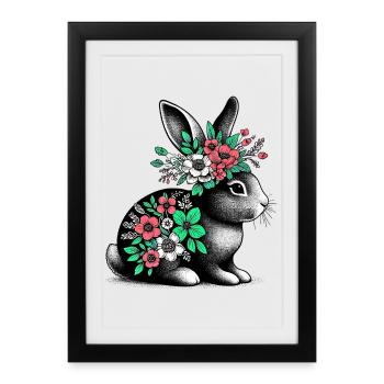 Rabbit with Flowers - Framed poster (27 × 37 cm) - black - Front