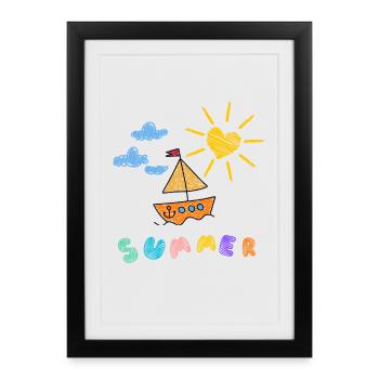 Summer Boat Children's Art Style - Framed poster (27 × 37 cm) - black - Front