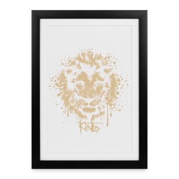 lion graffiti roi illustration logo nature animaux - Affiche encadrée (27 × 37 cm) - noir - Devant