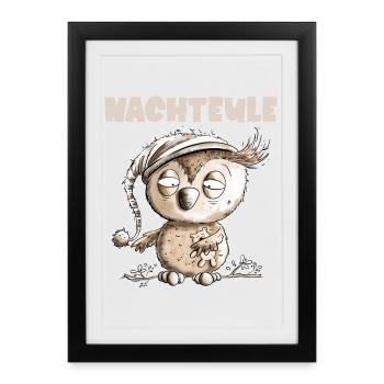 Droll Night Owl Owl - Framed poster (27 × 37 cm) - black - Front