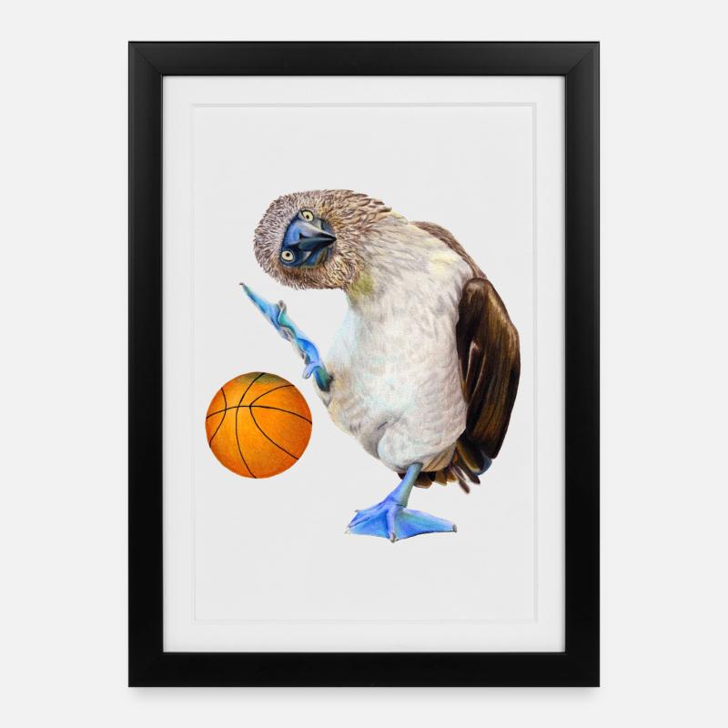 Basket-ball à pieds bleus - Affiche encadrée (27 × 37 cm) - noir