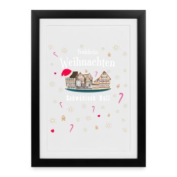 Schwäbisch Hall Noël, Dessin Allemagne - Affiche encadrée (27 × 37 cm) - noir - Devant