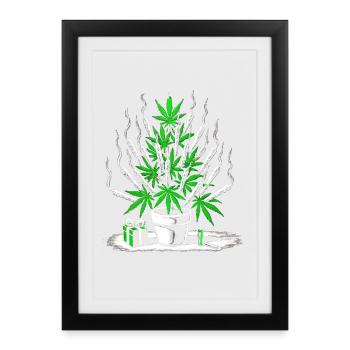 Joint Weed Tree – Design Créatif de Vacances au Cannabis - Affiche encadrée (27 × 37 cm) - noir - Devant