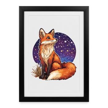 Renard et ciel étoilé - Affiche encadrée (27 × 37 cm) - noir - Devant