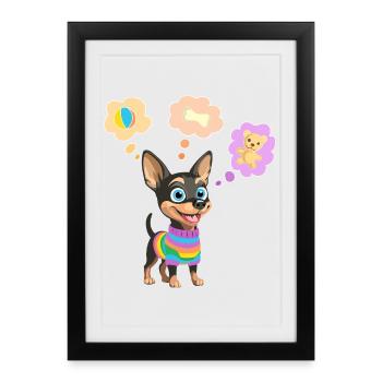 Chien mignon en pull arc-en-ciel pour enfant - Affiche encadrée (27 × 37 cm) - noir - Devant