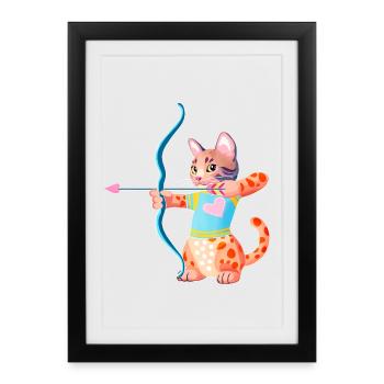 Blue Heart Archer Cat - Framed poster (27 × 37 cm) - black - Front