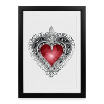Broche traditionnelle avec motif bijou rouge - Affiche encadrée (27 × 37 cm) - noir - Devant