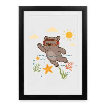 Plongée en apnée avec les ours dans la mer - Affiche encadrée (27 × 37 cm) - noir - Devant