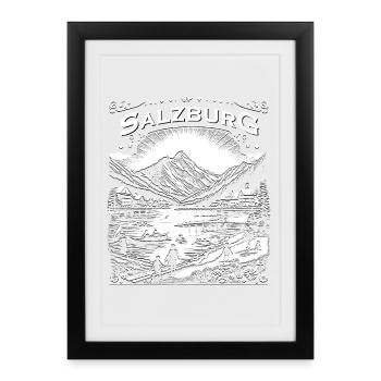 Salzburg-Design | Berge See und Kinder - Gerahmtes Poster (27 × 37 cm) - Schwarz - Vorne