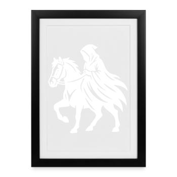 Majestic Horse and Warrior Silhouette - Framed poster (27 × 37 cm) - black - Front