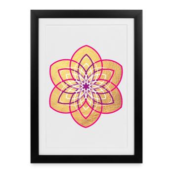 Yoga Gold Flower Blossom Sun Mandala Meditation om - Framed poster (27 × 37 cm) - black - Front
