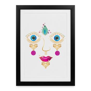 Abstract face made of golden ornaments - Framed poster (27 × 37 cm) - black - Front
