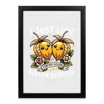 Golden Berries Love Cute Kawaii - Framed poster (27 × 37 cm) - black - Front