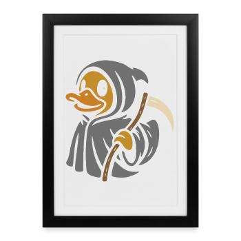 Sensenmann Badeenten Motiv - Gerahmtes Poster (27 × 37 cm) - Schwarz - Vorne