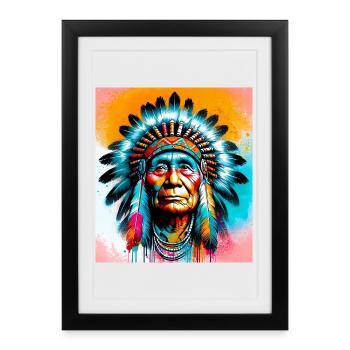 Amérindien Américain - Affiche encadrée (27 × 37 cm) - noir - Devant